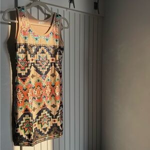 Sequin Aztec Mini Dress Western Chic Coastal Cowgirl Barbiecore Maximalism